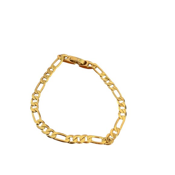 Vintage Gold Tone Figaro Chain Bracelet Fold Over Clasp Classic Estate 7" - Picture 1 of 4